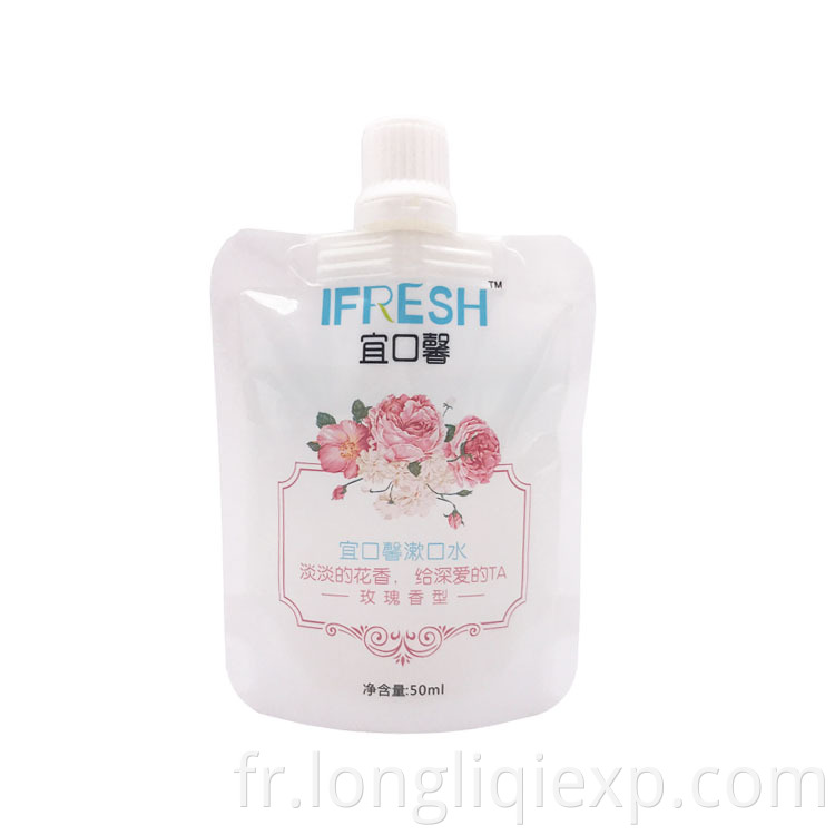 Paquet de poche 50 ml Saveur de menthe poivrée ou rince-bouche naturel individuel à la fleur de rose